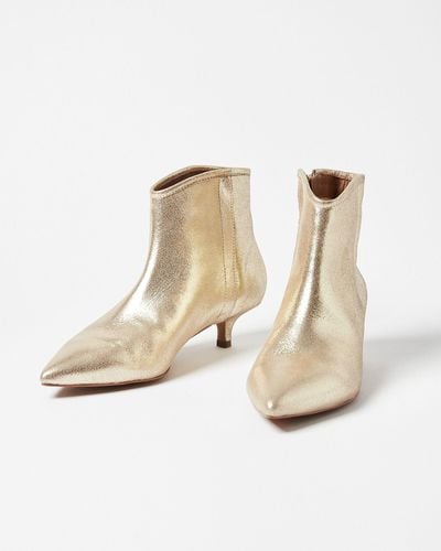 Oliver Bonas Pointed Kitten Heel Gold Leather Boots, Size Uk 3 - Natural