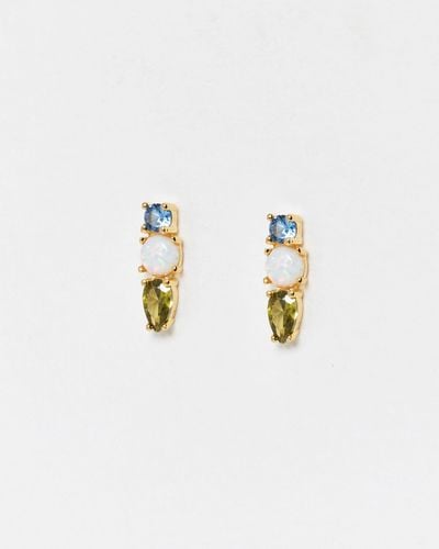 Oliver Bonas Maggi Circular Glass Stone Stud Earrings - White