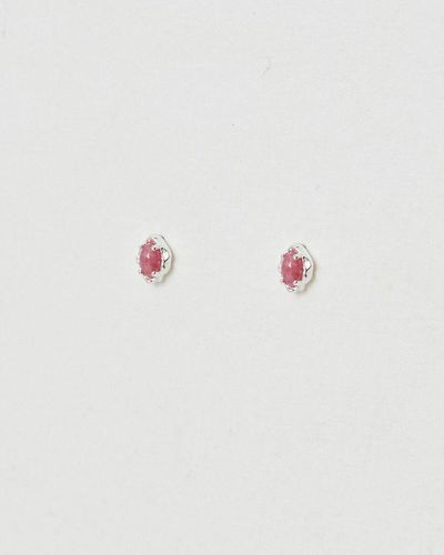 Oliver Bonas Dara Rhodonite Silver Stud Earrings - Pink