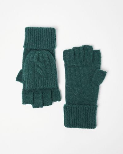 Oliver Bonas Teal Green Knitted Fingerless Gloves