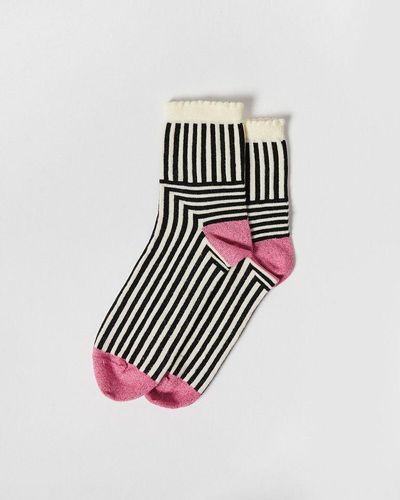 Oliver Bonas Black & Stripe Ankle Socks - Red