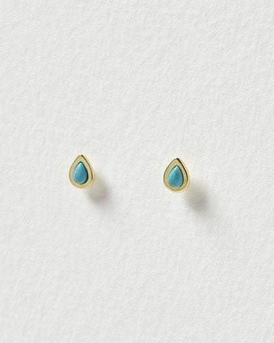 Oliver Bonas Zosia Turquoise & Gold Plated Stud Earrings - Blue