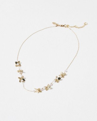 Oliver Bonas Juniper Faux Pearl Flower Short Chain Necklace - White