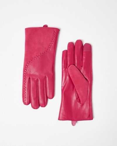 Oliver Bonas Whipstitch Pink Leather Gloves