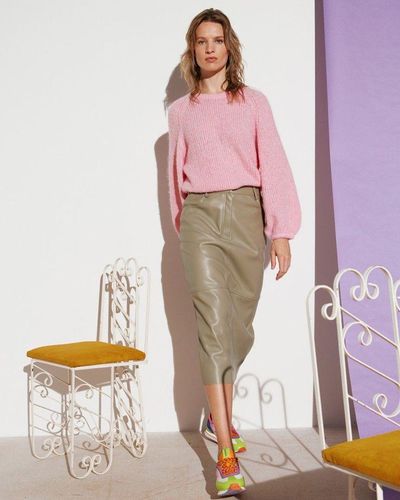 Oliver Bonas Sage Faux Leather Midi Skirt - Pink