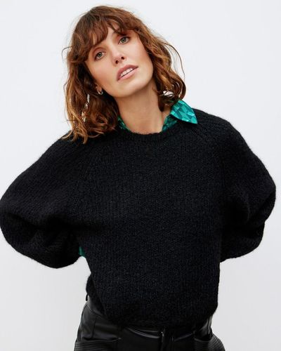 Oliver Bonas Fluffy Knitted Sweater - Black