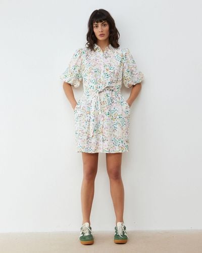 Oliver Bonas Ditsy Floral Print Shirt Dress, Size 6 - White