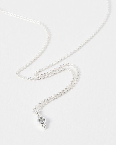 Oliver Bonas Octavia Aquamarine Silver Pendant Necklace - White