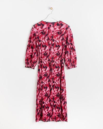 Oliver Bonas Abstract Animal Print Pink Pleated Midi Dress, Size 6