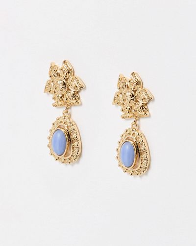 Oliver Bonas Delphi Gold Flower & Stone Drop Earrings - Metallic