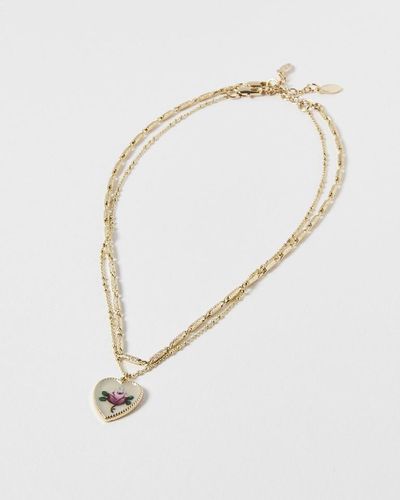 Oliver Bonas Malika Heart Rose Textured Double Row Layered Necklace - White