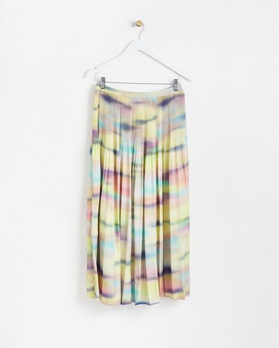Oliver Bonas Ombre Yellow Stripe Plisse Midi Skirt, Size 6 - Multicolour