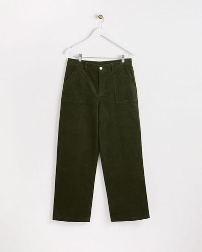 Oliver Bonas Olive Green Wide Leg Scalloped Pocket Corduroy Trousers, Size 6 - Multicolour