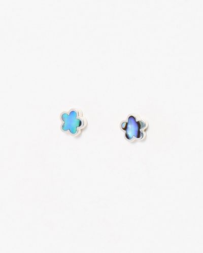 Oliver Bonas Cynthia Paua Shell Flower Silver Stud Earrings - Blue