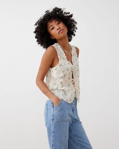 Oliver Bonas Embroidered Floral Shell Top - Blue