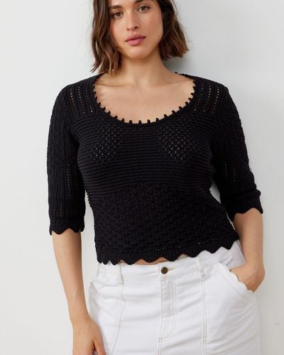 Oliver Bonas Scoop Neck Textured Knitted Top, Size 6 - Black