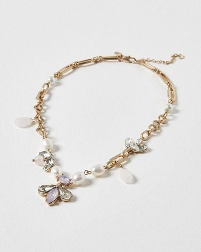 Oliver Bonas Celine Stone & Freshwater Pearl Chunky Short Necklace - White