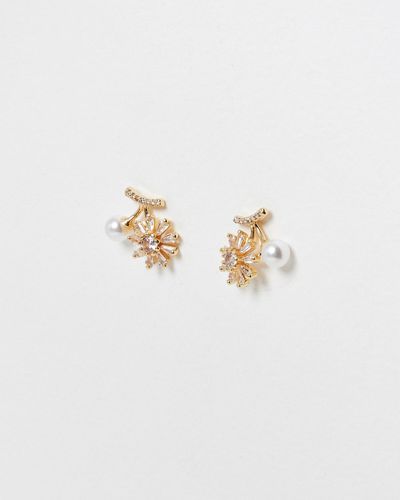 Oliver Bonas Celeste Faux Pearl & Baguette Stone Stud Earrings - White