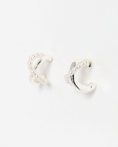 Oliver Bonas Audrey Silver & Faux Pearl Hoop Earrings - Natural