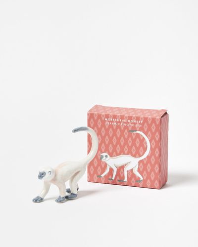 Oliver Bonas Monkey White Ceramic Ring Holder - Pink