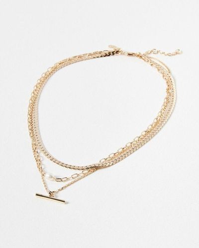 Oliver Bonas Rosalind Chain, Freshwater Pearl & Bar Layered Necklace - White