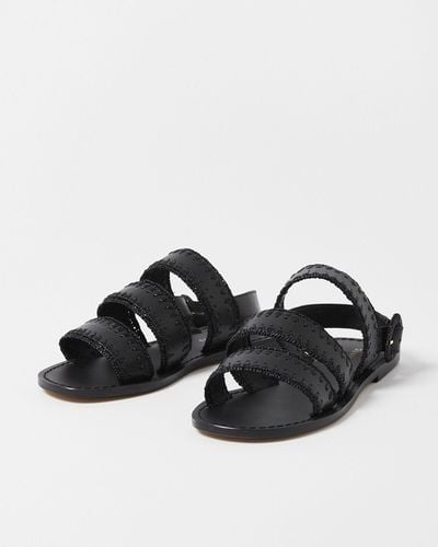 Oliver Bonas Whipstitch Black Leather Sandals, Size Uk 3