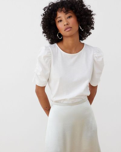 Oliver Bonas Ruched Sleeve Jersey Top, Size 6 - White