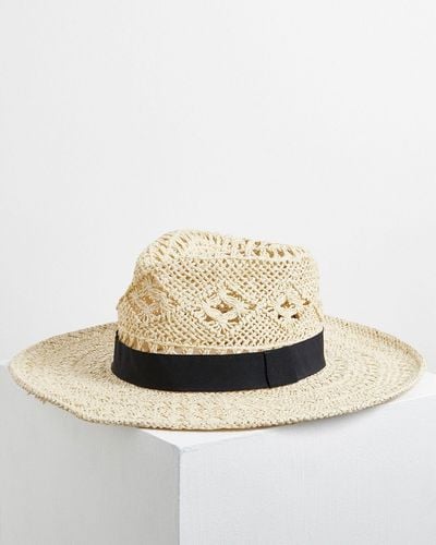 Oliver Bonas Cowboy Fedora Cutout Straw Hat - Natural