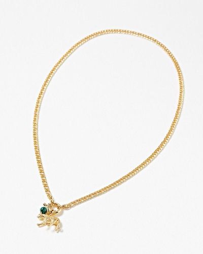 Oliver Bonas Libra Leopard & Green Malachite Charm Pendant Necklace - Metallic