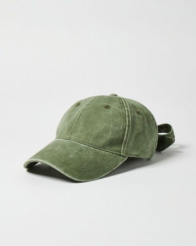 Oliver Bonas Washed Khaki Bow Cap Hat - Green