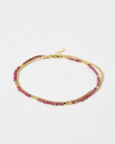 Oliver Bonas Honey Tourmaline Gold Plated Layered Chain Anklet - White