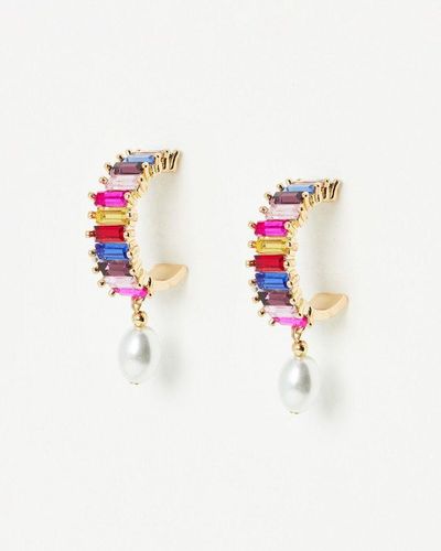 Oliver Bonas Tiffany Rainbow Stone & Faux Pearl Drop Hoop Earrings - White
