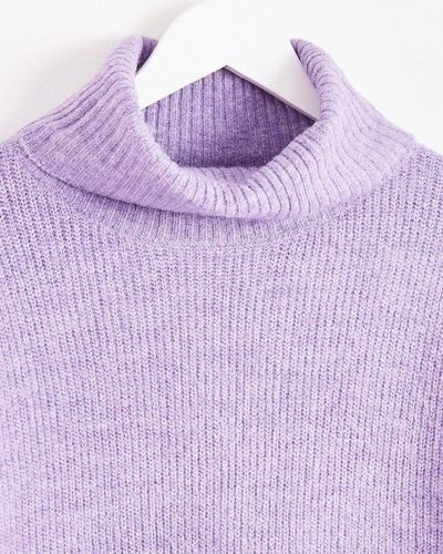 Oliver Bonas Speckled Trim Roll Neck Knitted Sweater - Purple