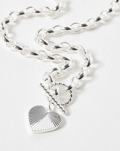 Oliver Bonas Adelaide Chunky Chain & Heart Charm Plated Collar Necklace - Blue