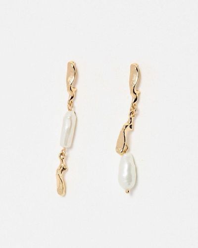 Oliver Bonas Aalto Textured Bar & Faux Pearl Mismatch Drop Earrings - White
