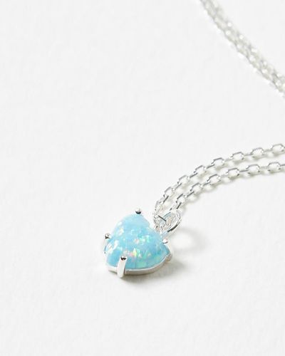 Oliver Bonas Aqua Stone Heart Charm Silver Pendant Necklace - Blue