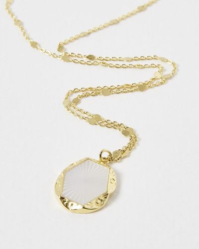 Oliver Bonas Indira Mother Of Pearl Gold Plated Pendant Necklace - White