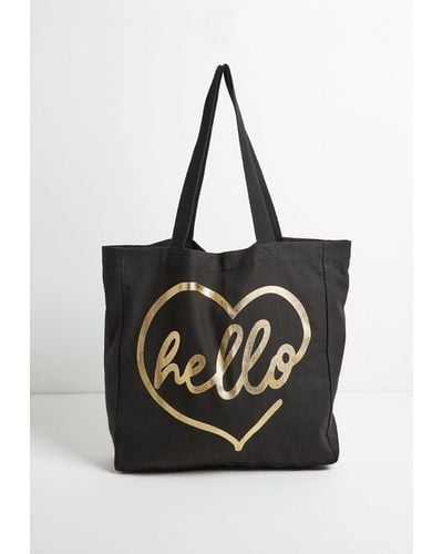 Oliver Bonas Hello Love Heart Fabric Shoulder Shopper Bag - Black