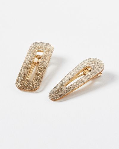 Oliver Bonas Noella Gold Glitter Resin Hair Clips Pack Of Two - Natural