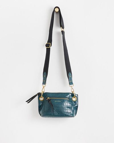 Oliver Bonas Elsie Teal Faux Croc Crossbody Bag Small - Blue