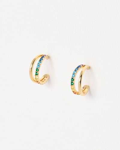 Oliver Bonas Melody Coloured Stone Double Row Gold Hoop Earrings - White