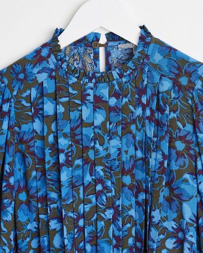 Oliver Bonas Floral Pleated Mini Dress - Blue