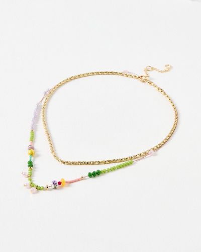 Oliver Bonas Rio Layered Colourful Beaded Necklace - White
