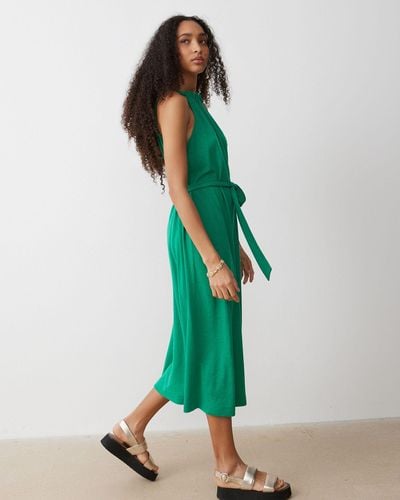 Oliver Bonas Linen Blend Halter Neck Midi Dress, Size 6 - Green