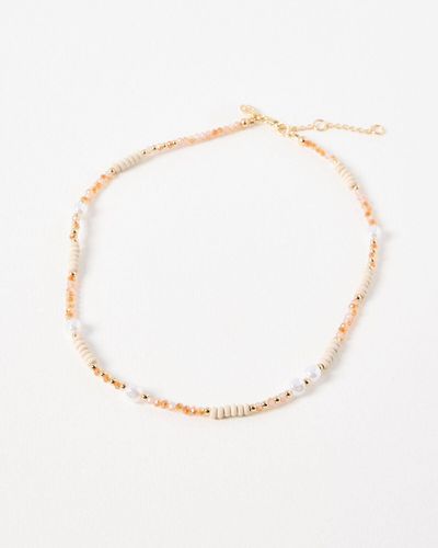 Oliver Bonas Etti Beads & Faux Pearl Beaded Necklace - White