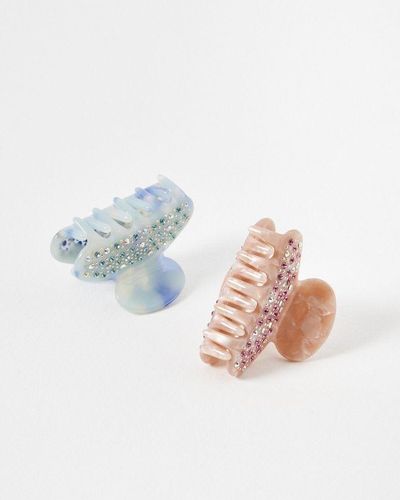 Oliver Bonas Penny Jewel Hair Claw Clips Pack Of Two - Blue