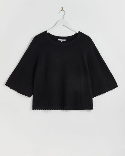 Oliver Bonas Boxy Picot Stitch Black Knitted Top, Size 6