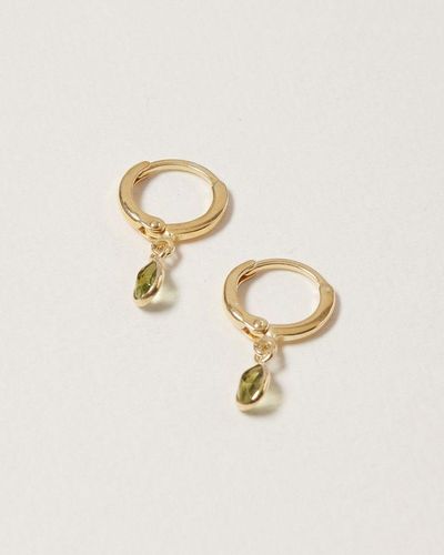 Oliver Bonas Auden Tiny Teardrop Green Peridot & Gold Plated Huggie Earrings - Multicolor