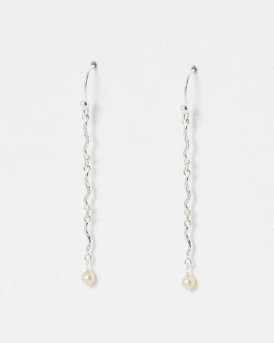 Oliver Bonas Nixie Freshwater Pearl Wavy Silver Drop Earrings - White