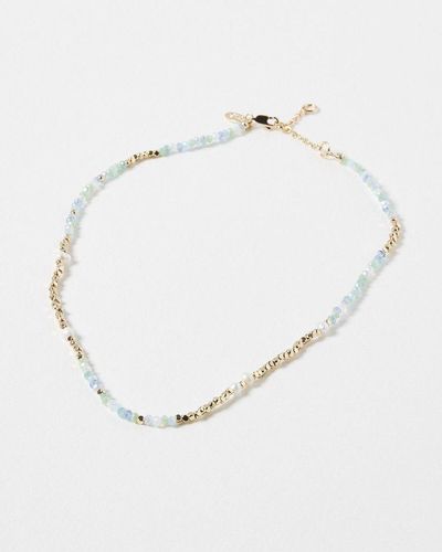 Oliver Bonas Giselle Bead, Gold Nugget & Pearl Beaded Necklace - White
